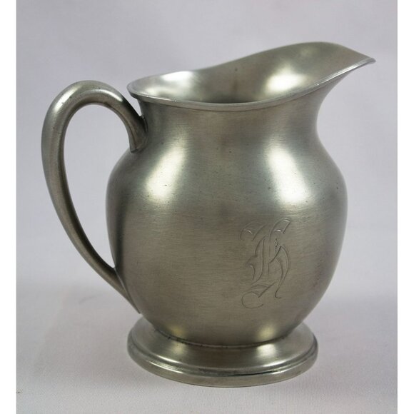BRS Bernard Rice Sons Small Pewter Cream Pitcher B212 5" Tall c. 1910 Monogram - Picture 1 of 6